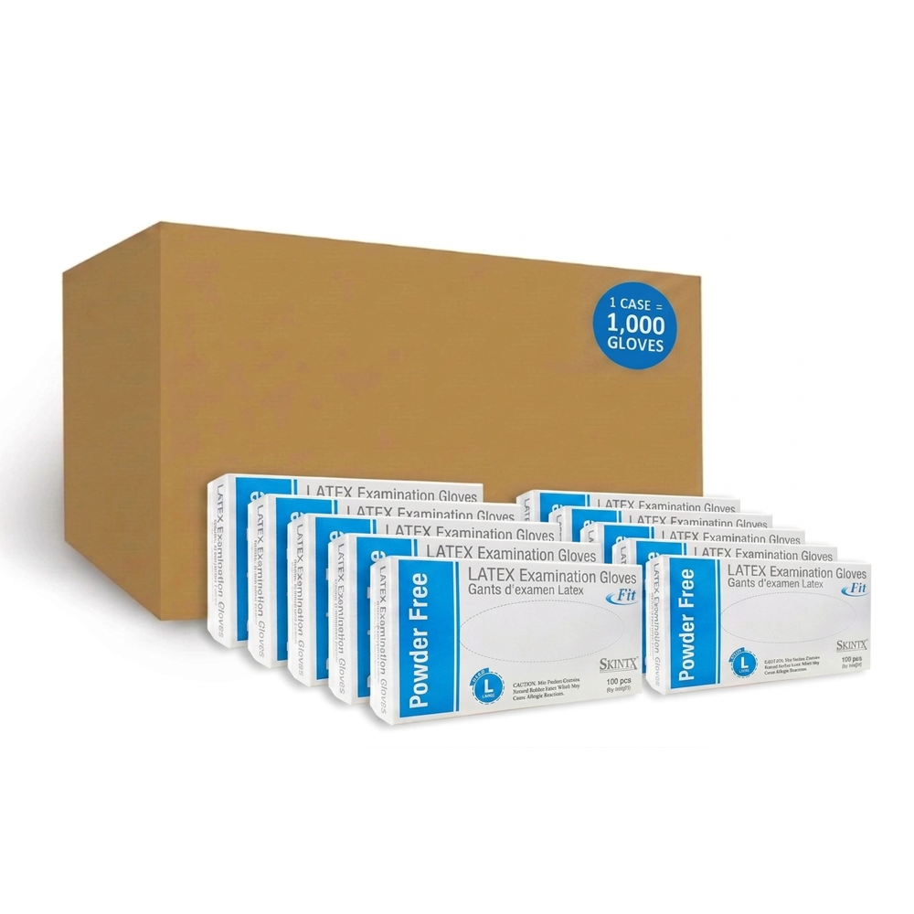 SkinTx FIT 5 Mil Latex Examination Gloves, Case of 1000 Wholesale, Powder-Free (900FIT)