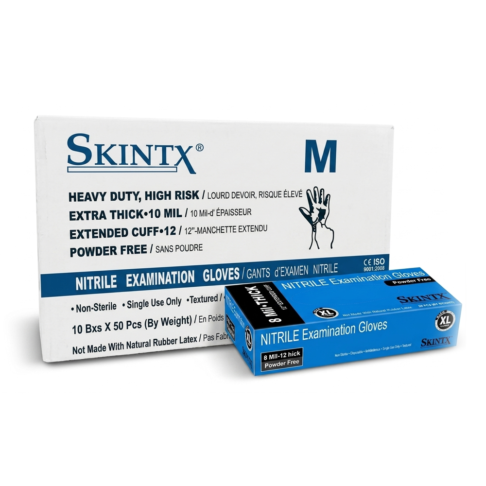 SkinTx 12 Inch 10 Mil Blue Nitrile Exam Disposable Gloves, Case of 500 Wholesale, Powder Free (ET500)