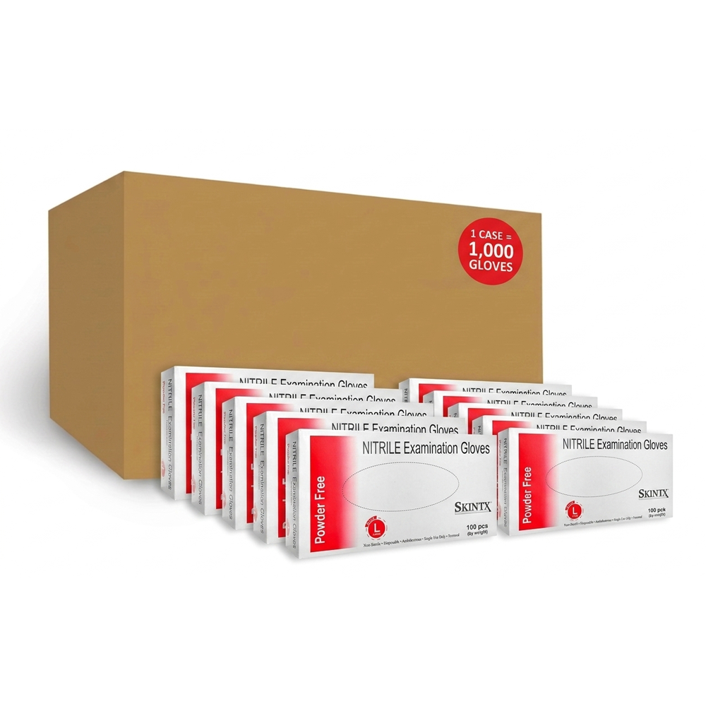 SkinTx 5mil Blue Disposable Nitrile Disposable Gloves, Case of 1000 Wholesale, Powder-Free (500xx)