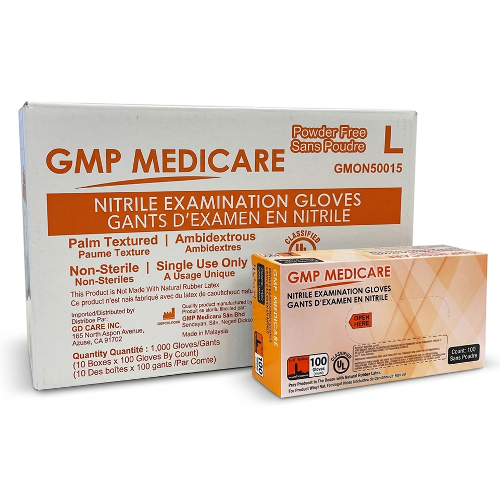 GMP Medicare 6 mil Orange Nitrile Examination Disposable Gloves, Case of 1000 Wholesale, Powder-Free, NFPA 1999:2018 Certified