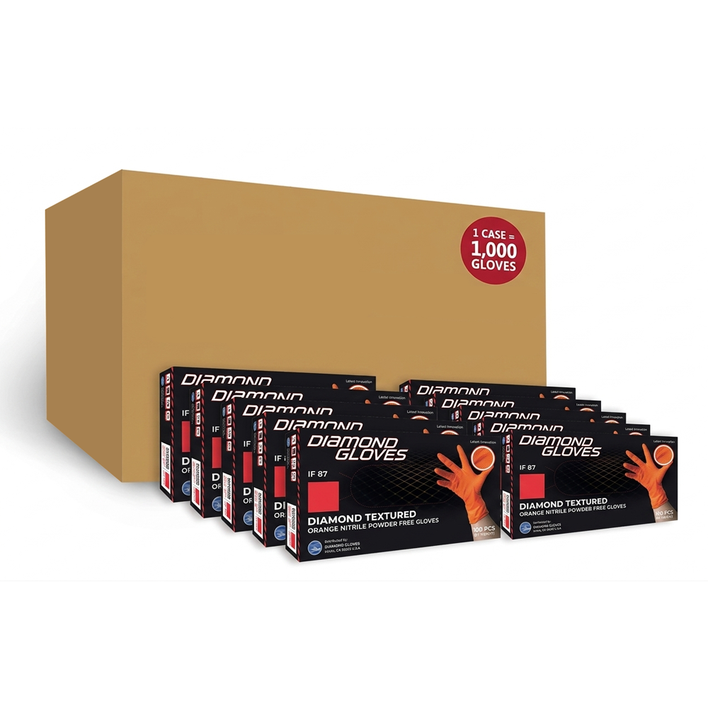Diamond 8 mil Orange Nitrile Industrial Disposable Gloves (IF87), Case of 1000 Wholesale, Powder Free, Diamond Textured