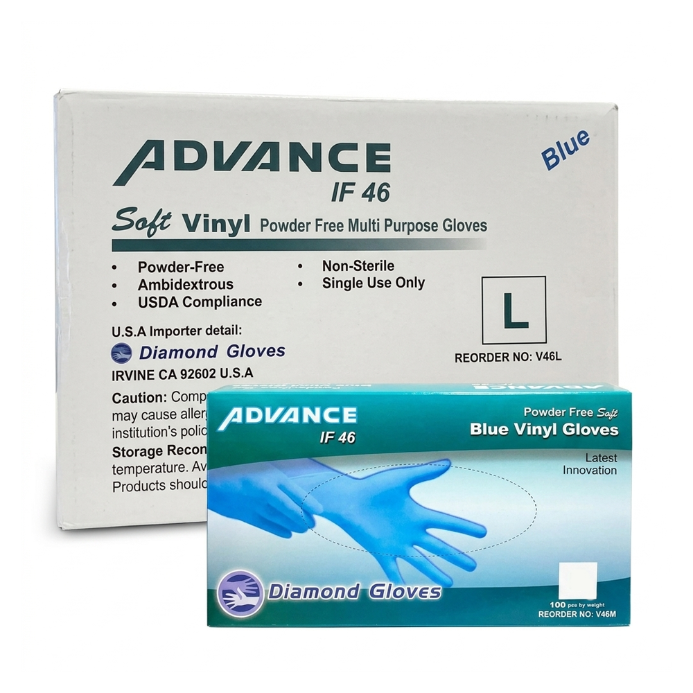Diamond Blue Vinyl Industrial Powder-Free Disposable Gloves, Case of 1000 Wholesale (IF46)