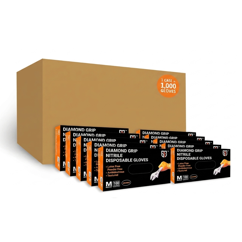 GP Craft 8 mil Orange Nitrile Industrial Disposable Gloves, Case of 1000 Wholesale, 8 mil, Diamond Textured, Powder Free (GP68)