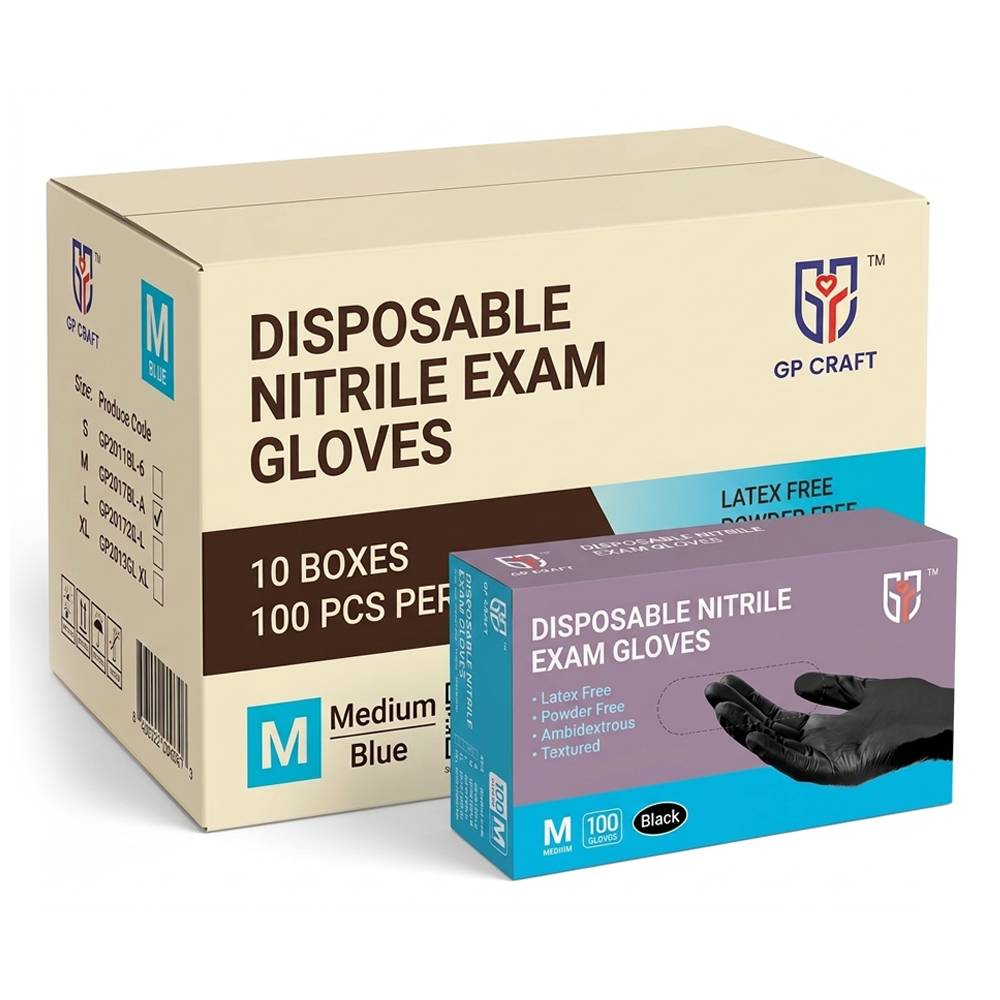GP Craft 6 mil Black Nitrile Exam Disposable Gloves, Case of 1000 Wholesale, Powder Free (GP63)