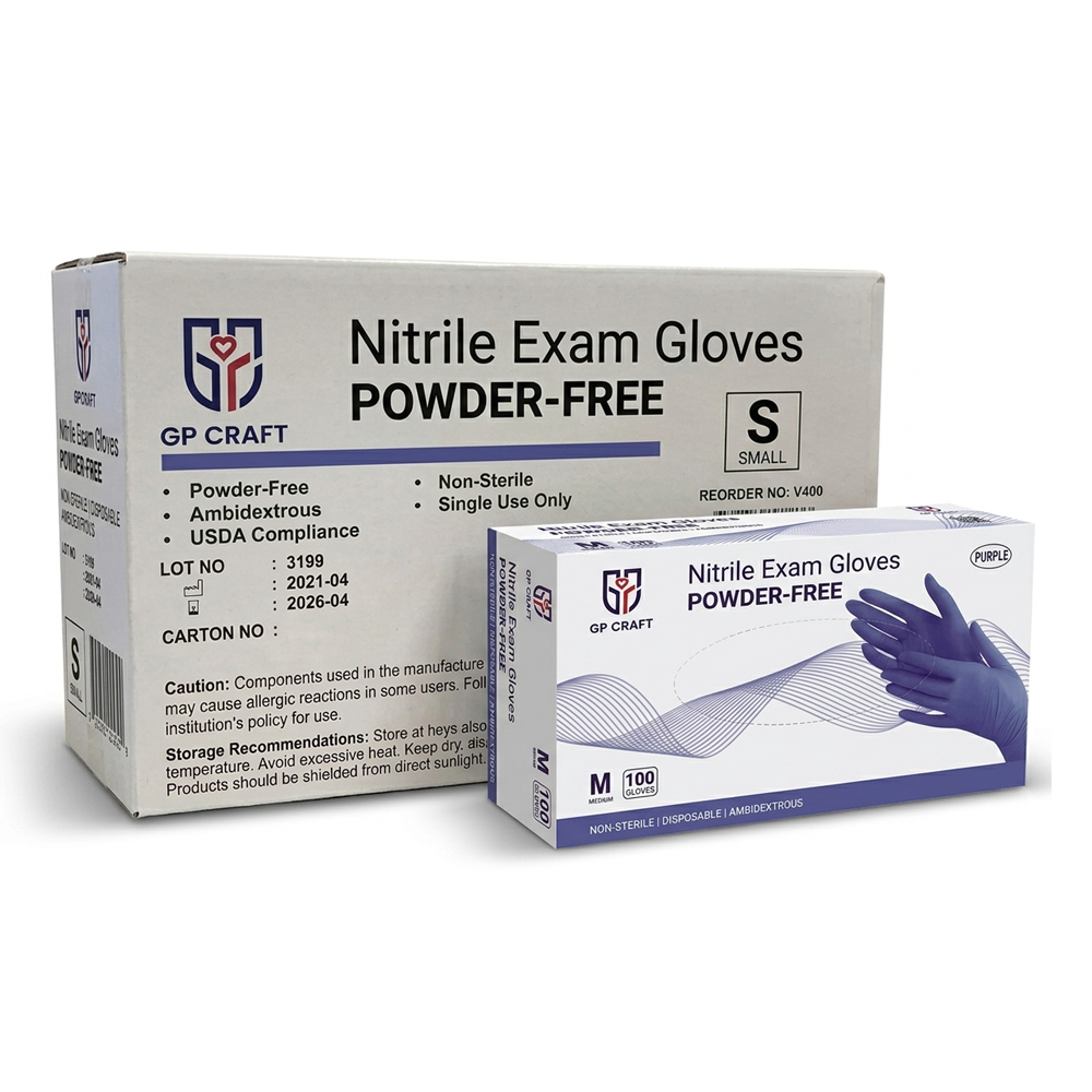 GP Craft 3.5 mil Purple Nitrile Exam Disposable Gloves, Case of 1000 Wholesale, Powder Free (GP30)