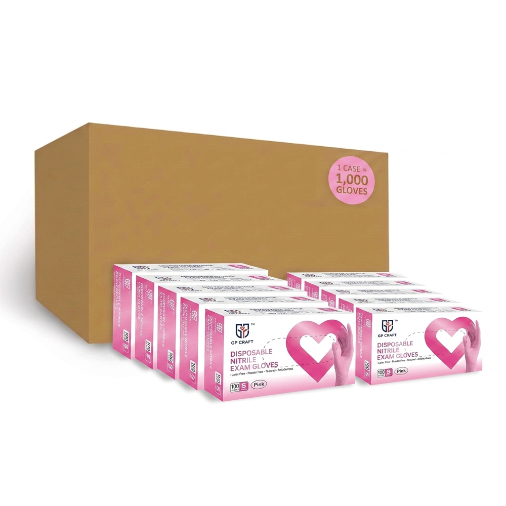 GP Craft 3.5 mil Pink Nitrile Exam Disposable Gloves, Case of 1000 Wholesale, Powder Free (GP35P)