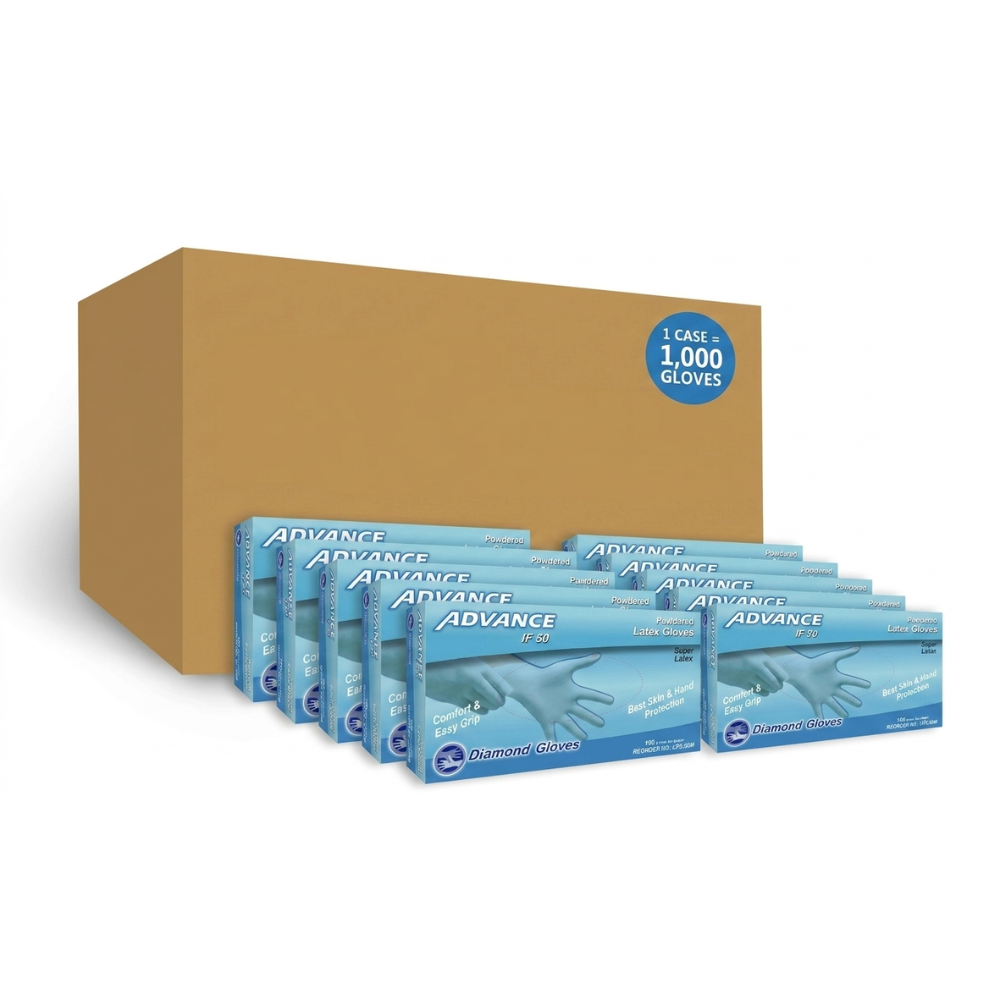 Diamond 5 mil Industrial Powdered Latex Industrial Disposable Gloves, Case of 1000 Wholesale (IF50)