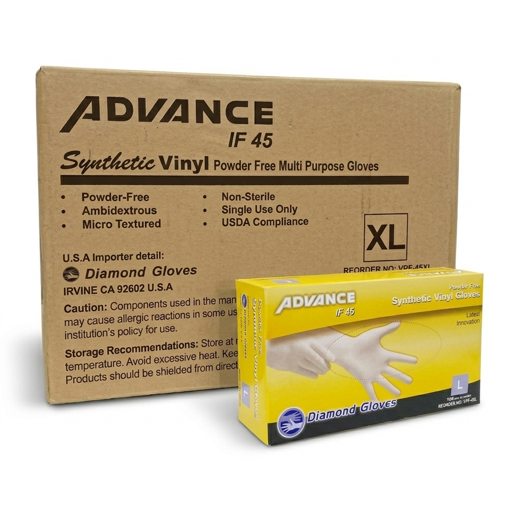 Diamond Yellow Synthetic Vinyl Powder Free Disposable Gloves 5.0g, Case of 1000 Wholesale (IF45)