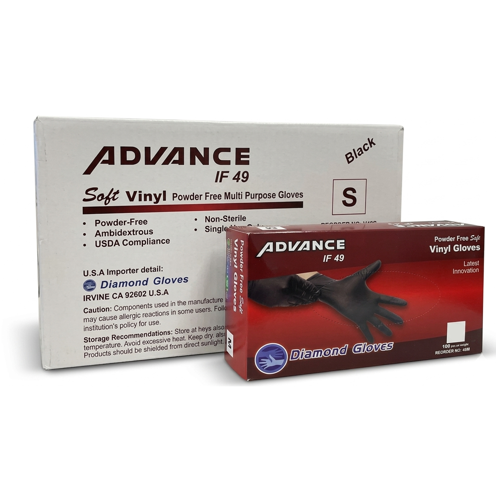 Diamond Black Industrial Vinyl Disposable Gloves (IF49), Case of 1000 Wholesale, Powder Free 4.5g