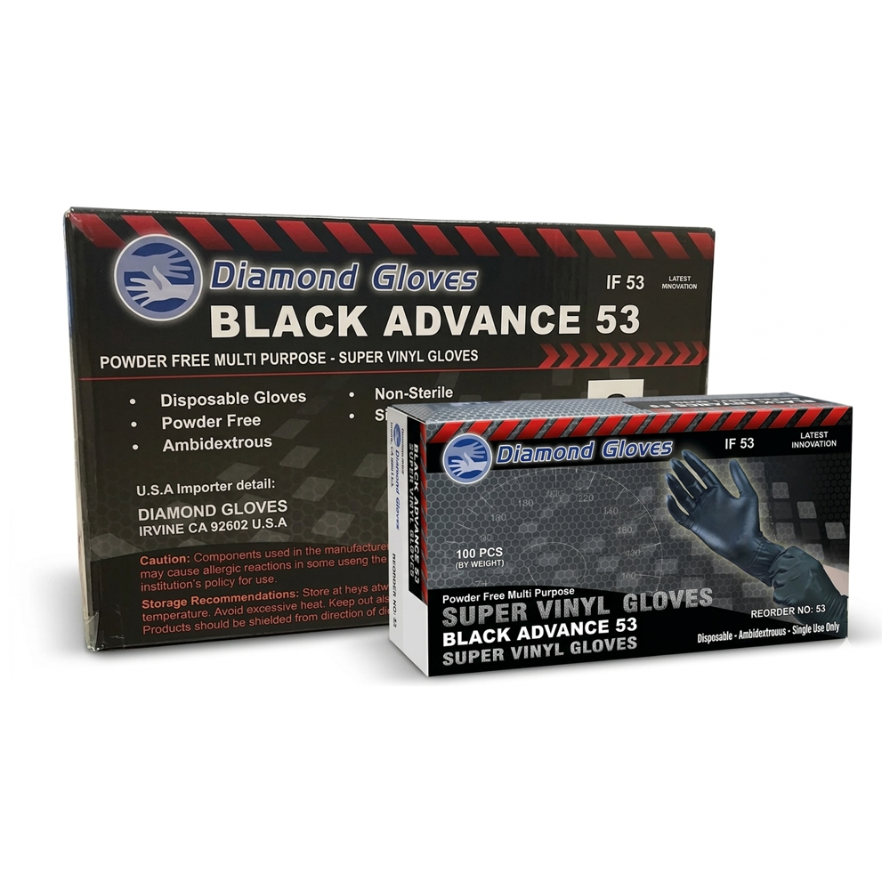 Diamond Black Super Vinyl (blend) PF Industrial Disposable Gloves 5.3g, Case of 1000 Wholesale, Powder-Free (IF53)