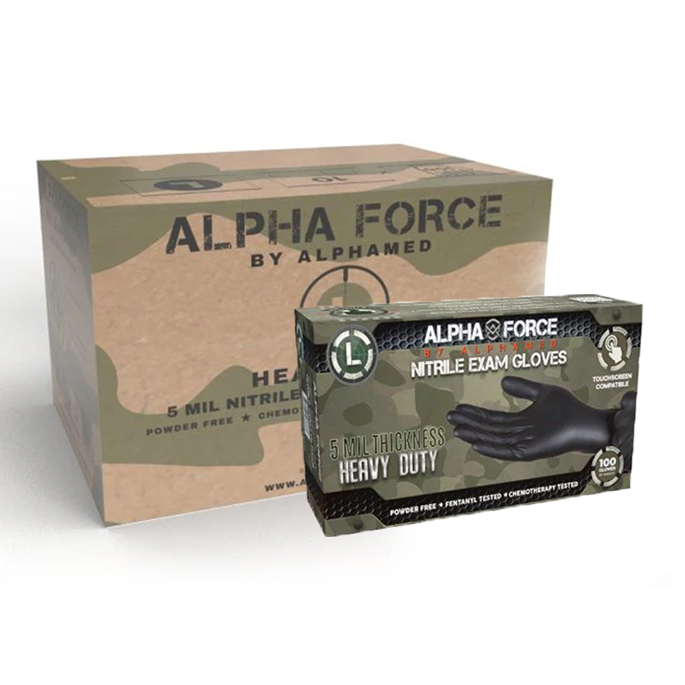 Alpha Force 5 mil Black Nitrile Heavy Duty Disposable Gloves, Case of 1000 Wholesale, Chemo Tested (AF5B)