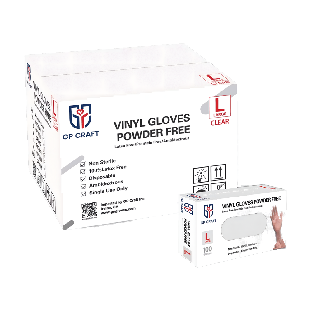 GP Craft Clear Vinyl Disposable Gloves, Case of 1000 Wholesale, Powder Free (GPV-Clear)