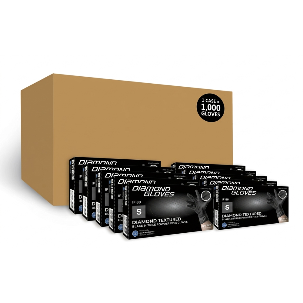Diamond 8 mil Black Nitrile Industrial Disposable Gloves, Case of 1000 Wholesale, Powder Free, Diamond Textured (IF88)