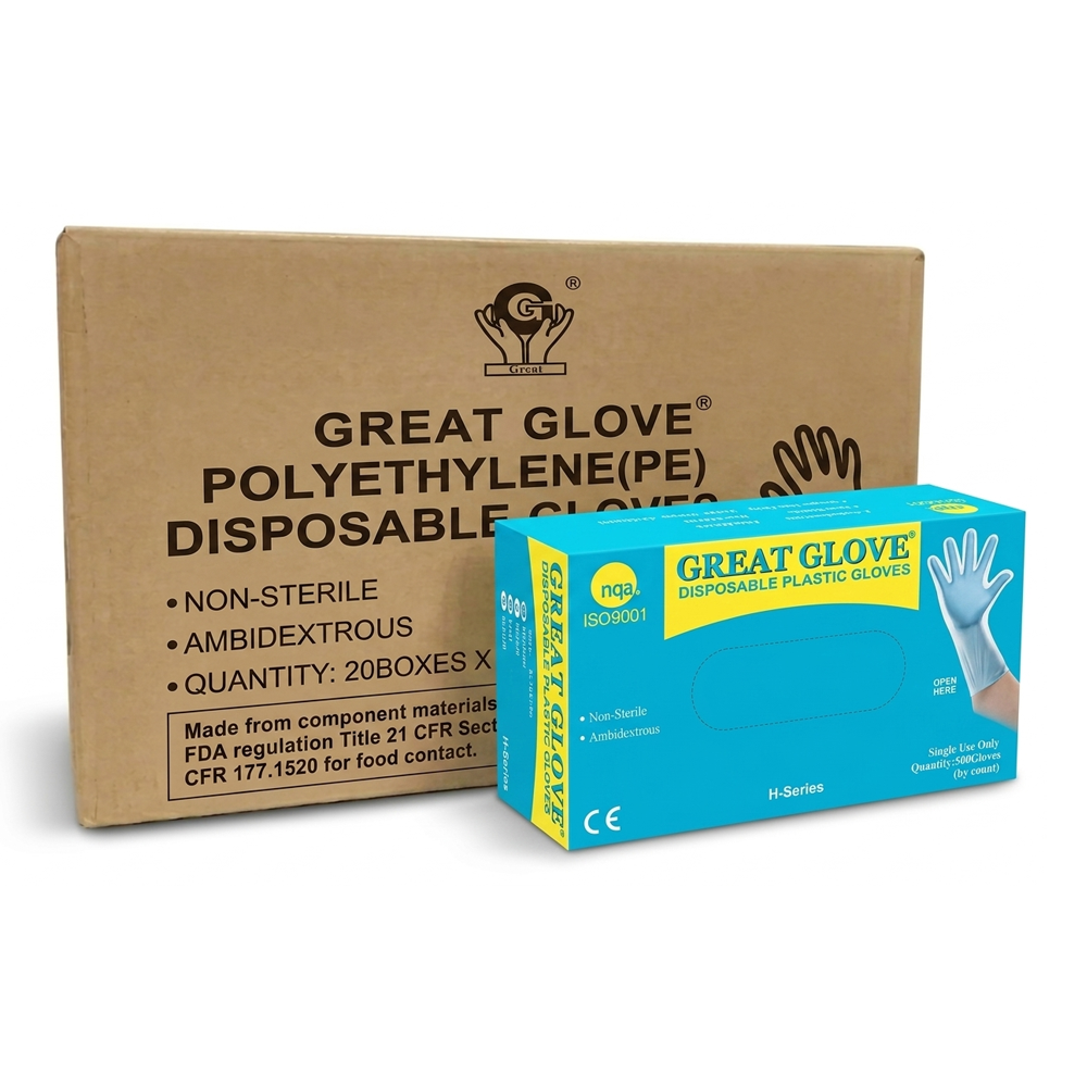 Great Glove Clear Poly Disposable Gloves, Case of 10000 Wholesale (HP500)