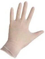 Close-up view of Diamond 5.5 mil Latex Examination Gloves laid out on a white surface