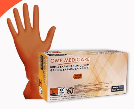 GMP Medicare 6 mil NFPA 1999:2018 CERTIFIED Orange Nitrile Examination Powder Free Gloves, case of 1000 (GMON500)