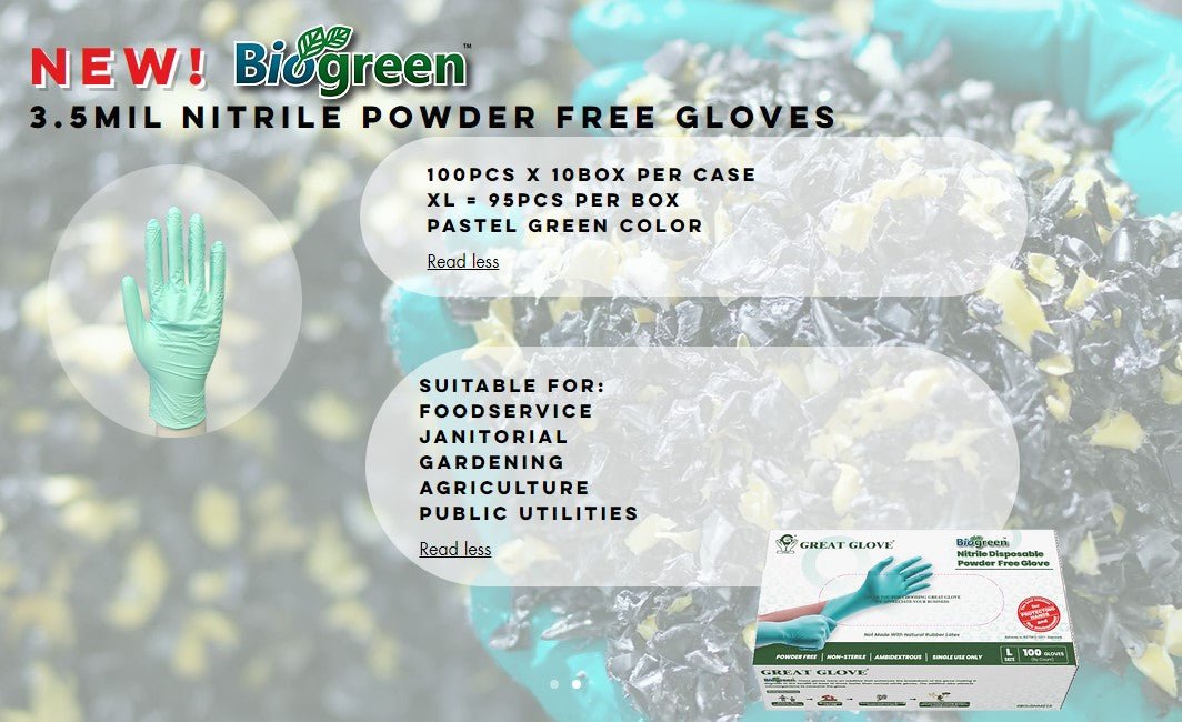 Great Glove 3.5mil Biodegradable Nitrile Powder Free Gloves, case of 1000 (BIO-SNM5)