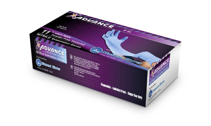 Diamond Blue 8 mil Nitrile Exam Gloves, 12" Long Cuff, Case of 500 (IF80)