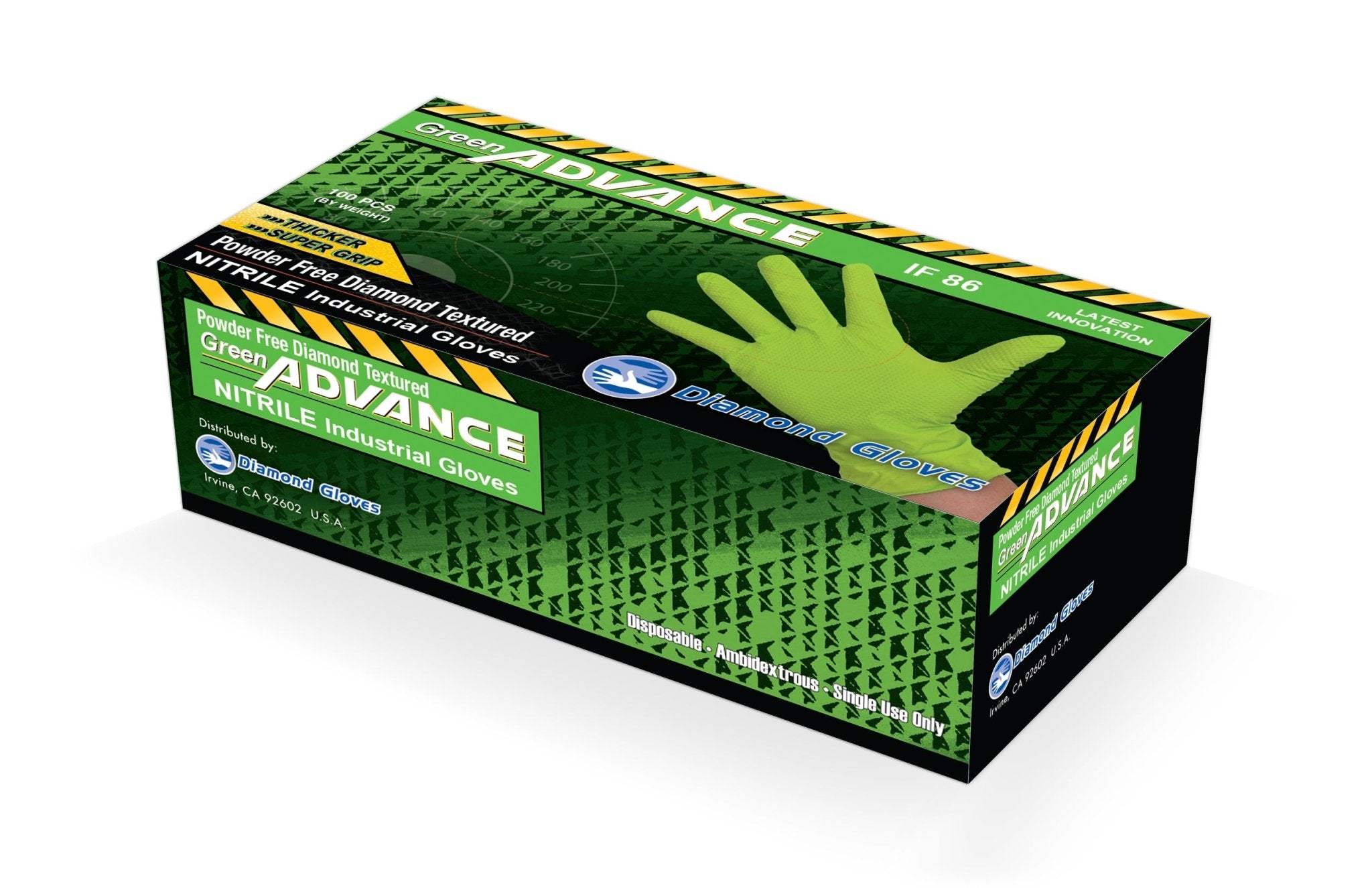 Wholesale Diamond Green 8mil Nitrile PF Disposal Gloves