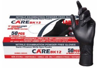 CARE 12” 7 Mil Black Nitrile Exam Gloves